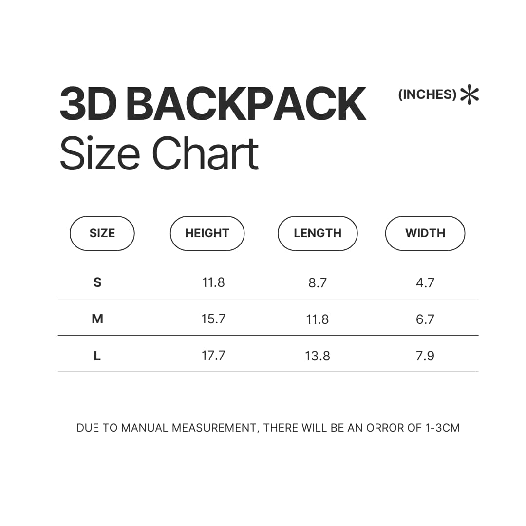 3D Backpack Size Chart - Corgi Merch