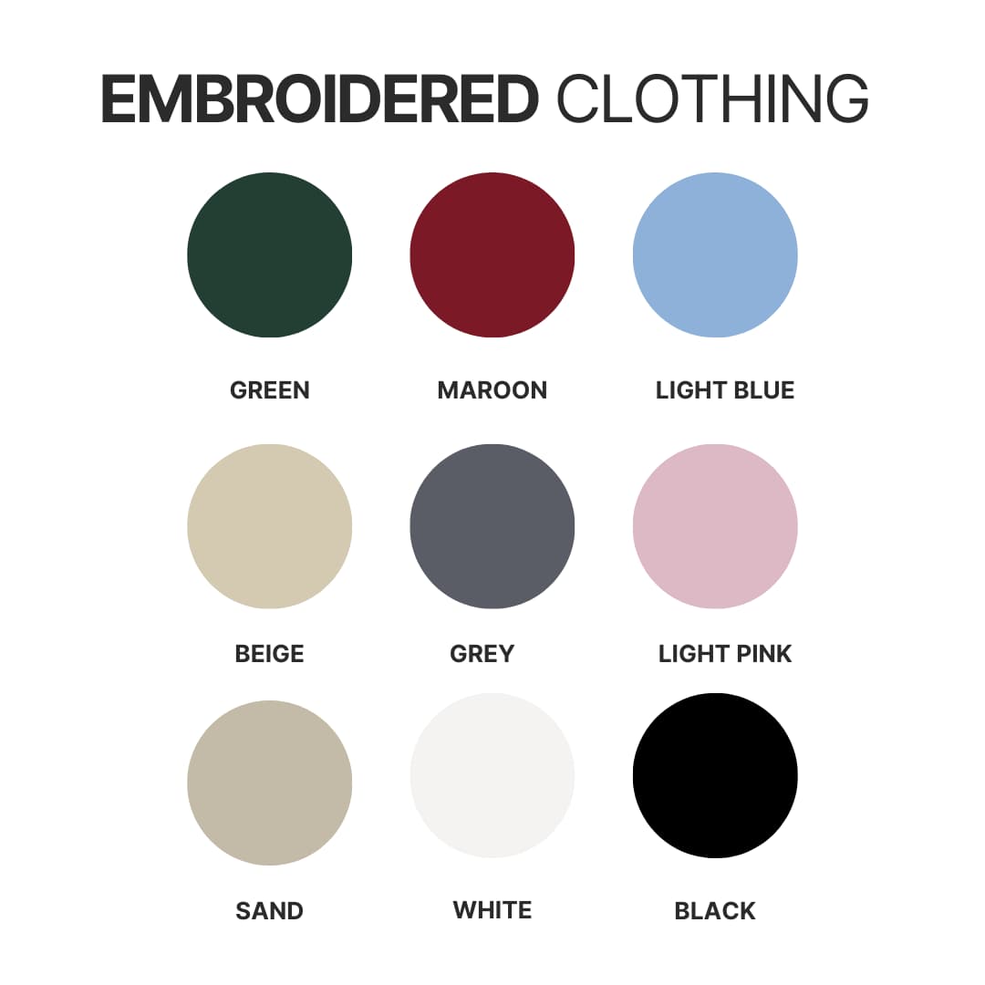 Embroidered clothing color chart - Corgi Merch
